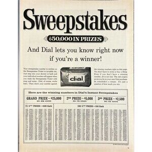 Dial Soap "Sweepstakes Lets you know Now if you're a winner" Vtg Print Ad 1963